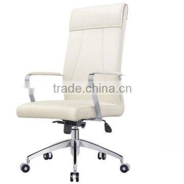 Simple Design High Back White Leather Office Chair Chrome Arms White Leather photo-5