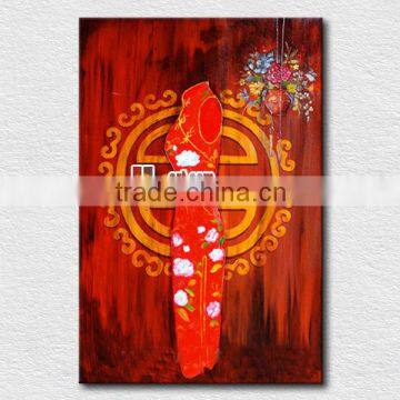 Red traditional cloth oil painting for bedroom wall decoration