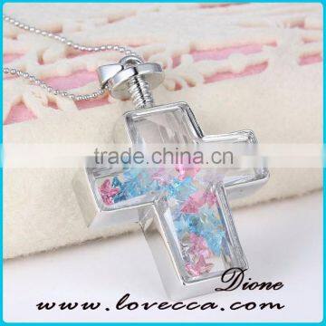 Cross Shape Dry Flower Glass Locket Pendant Necklace photo-6