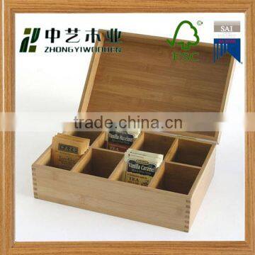 High quality compartments natral handmade wooden tea bags storage box