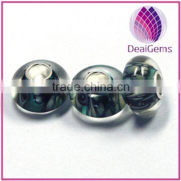 2014 high quality large hole glass Beads&925 sterling silver bead