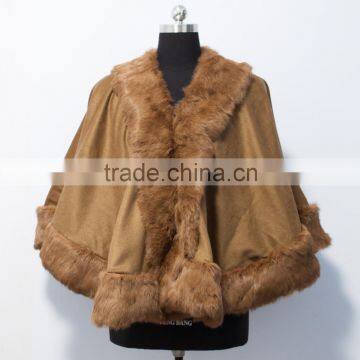 2015 new arrival cashmere cape with fur trim for child CC58