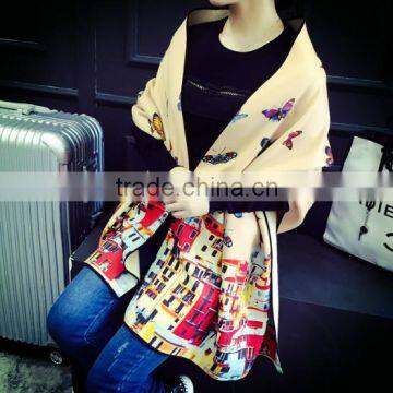 Beautiful butterfly printing cashmere lady shawls