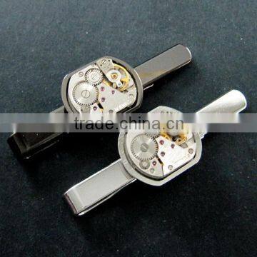 15x18mm vintage style steam punk watch movement core rhodium,metal gun black fashion tie clip bar 6830003