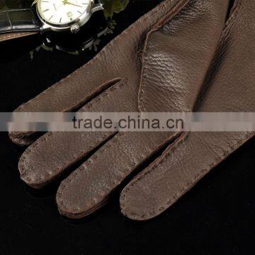 Top Luxury Buckle Hand Sewing Breathable Driving Gloves Dark Brown Deerskin Leather Gloves for Men photo-3