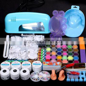 9W UV Lamp Gel Dryer Lamp + Nail Art Nail Acrylic Powder Brushes Tips Kit Set