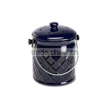 1-Gallon Lattice Ceramic Compost Crock, in Blue