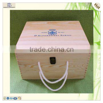 Custom Logo Hinge 6 Bottles Pine Wooden Wine Boxes