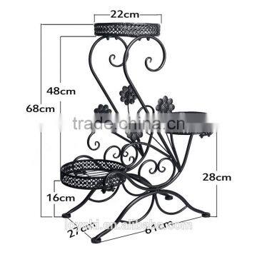 3-Tiered Scroll Decorative Metal Garden Patio Standing Plant Flower Pot Rack Display Shelf Holds Wrought Iron Flower Stand photo-5