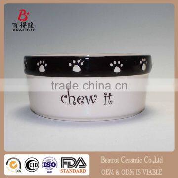 Ceramic Stripe & Paw Pet Bowl With Handpainting