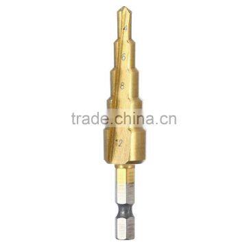 Hex Shank Straight Flute Tin Coated 3 Pieces HSS Step Drill Set Hole Cutter photo-2