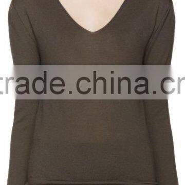 new style grey pure wool long sleeve V neck sweater design for girls