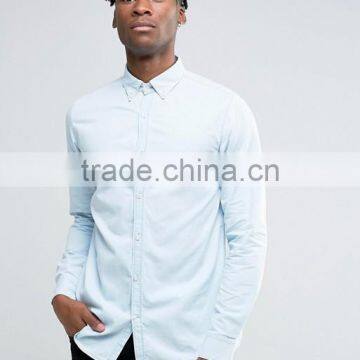 Custom Latest Design Button Down Collar Long Sleeve Mens 100% Cotton Soft Satin Regular Fit Casual Sky Solid Dress Shirts
