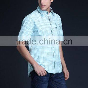 Fashion Short Sleeve Casual Design High Quality 100%Cotton Check Men Shirt photo-4