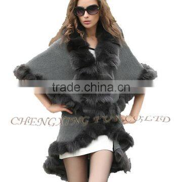 CX-B-P-45C Luxury Genuine Fox Fur Trimmed Womens Shawls photo-6