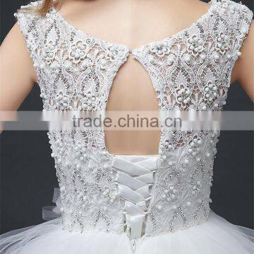 Cream Sleeveless A-line Tiered Wedding Dress Beaded Corchet Cut Out Back Crisscross Bride Grown photo-6