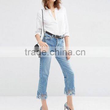New Pattern Latest Design Jeans Pants Women Tight Jeans Flared With Tassel From Jeans Manufacturers China photo-4