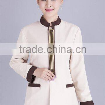 Juqian Wholesale Cheap Beige Fashional Design Korean Collar Anti-foul Hotel Cleaner Workwear Work Uniform photo-4