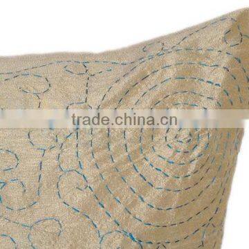 Kantha Decorative Euro Sham, Beige Kantha Euro Sham, Kantha Shams, Rajasthani Jaipur Kantha Pillow Cover, Kantha Floor Pillow photo-3