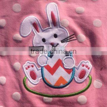 2015 New Baby Girls Pink White Polka Dot Bunny Easter Dress With Necklace and Headband Set photo-2