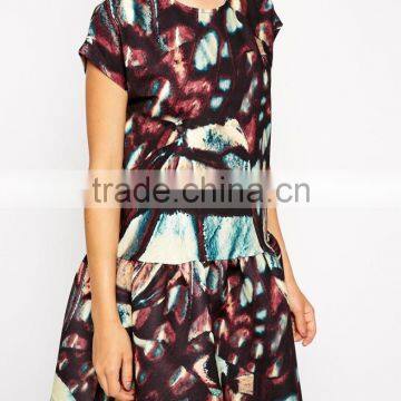 Bonded T-Shirt Shift Dress With Peplum Hem in Wing Print photo-3