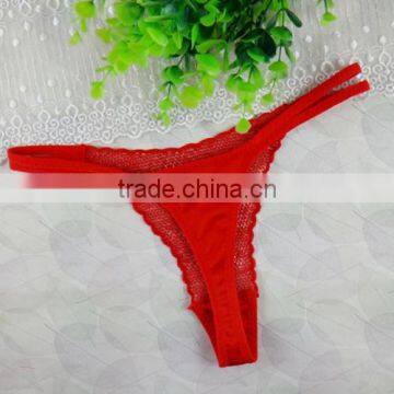 Lace Cotton Hip-hugger Sexy T-back Skinny Hollow Transparent Thong photo-4