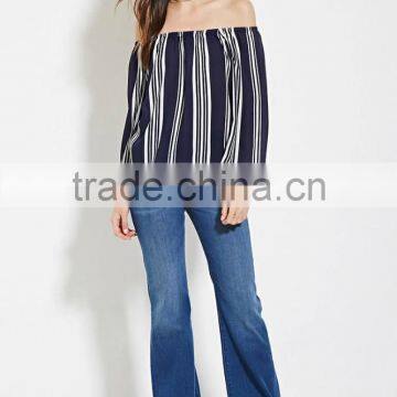 2016 Hot Sale Yarn Dyed Cotton Summer Fashion off Shoulder Long Sleeve Ready Made Blouse photo-4