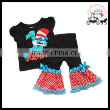 yawoo 2016 emboridery clothes sets black shirt with colorful 1st baby birthday outfits chiffon ruffle clothes kids holiday sets