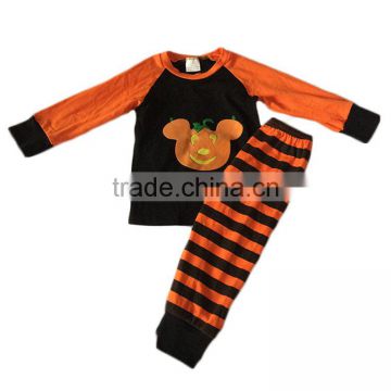 2016 yawoo simple designs embroidery top and striple pants halloween factory outlet children clothing