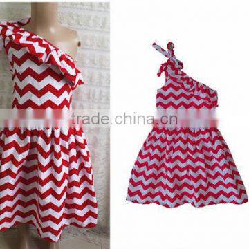 2014 New arrival baby girls fall clothing cotton offer shoulder dress in chevron for girls,Latest one-shoulder design dress