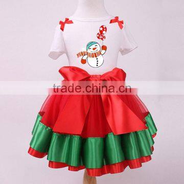 Christmas Snowman Tops Short Sleeve T-Shirt Bowknot Dress Skirt