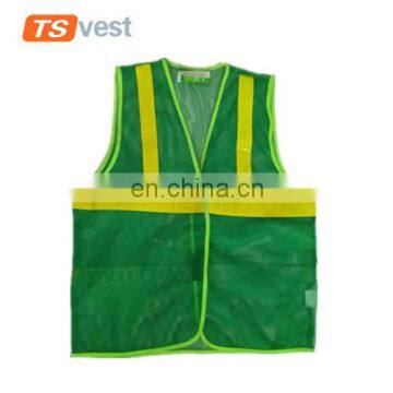 Yellow PVC refletive strips flourescent green mesh fabric safety vest