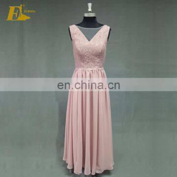 Real Sample Cheap Lace Chiffon Sleeveless Long Bridesmaid Dress