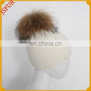 Jsfur Wholesale Women Knitted Cap/Hat With Fur Ball