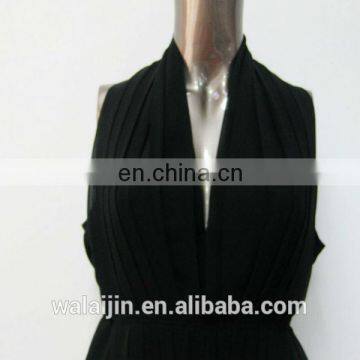 Pleated Ladies Sleeveless Black Chiffon Open Breast Dress photo-6