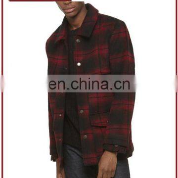 2017 Latest Fashion Mens Check Wool Coat Mid-Length