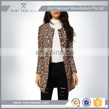 garment factory casual jacket for women leopard print jacket in hotsale sexy lady long coat