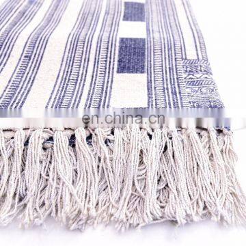 Indian Beautiful Rugs 4 X 6 Ft Blue White Cotton Block Print Accent Area Dhurrie Rug Flat Weave Hand photo-2