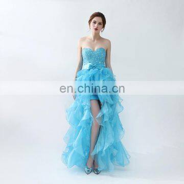 Youthful Sweet Blue Sweetheart Floor Length Piping Bow Sleeveless Zipper Backless Organza Sequins Beaded Women Prom Dress