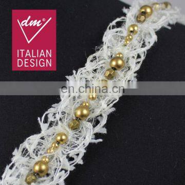 Gold beaded lace trim for decorative