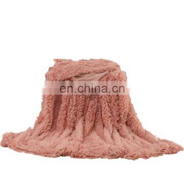 Amazon Hot Sale Wholesale Custom Size Luxury Super Soft Faux Fur Long Hair Fleece PV Plush Throw Blanket