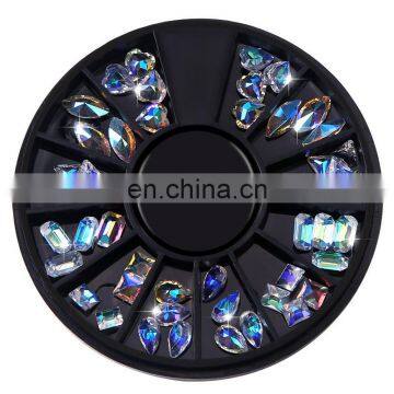 AB Colors Nail Art Rhinestone Shape Flat Bottom 3D Nail Decoration Accessories In Wheel