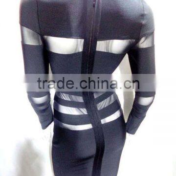 Summer Dress Wholesale 2015 New Black Long Sleeve Mesh Sey Bodycon Celebrity Party Pencil Women Bandage Dress Bandage Bodycon Wo photo-2