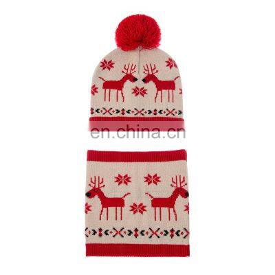 2Pcs/SET Christmas Deer Knitted Baby Hat Circle Scarf Set Winter Warm Beanie Caps Pom Pom Infant Bonnet Cap for Girl Boy 0-3Y photo-4