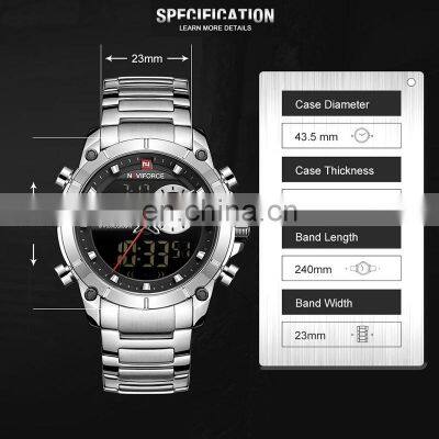 NAVIFORCE 9163 Sport Double Display Quartz Movt Wrist Watch Stainless Steel Luminous 2022 Watches Bling Watches Luxury photo-3