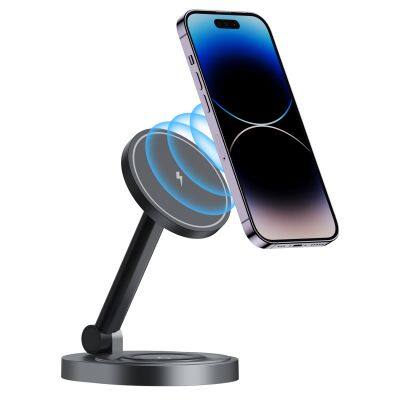 High Quality 15W 2-In-1 Folding Magnetic Suction Wireless Charger 2-in-1 Foldable Stand for iPhone & Watch