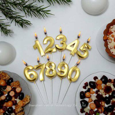 Custom Gold Number Candles 0-9, Wholesale Smokeless Paraffin Wax for Wedding Cake Decor