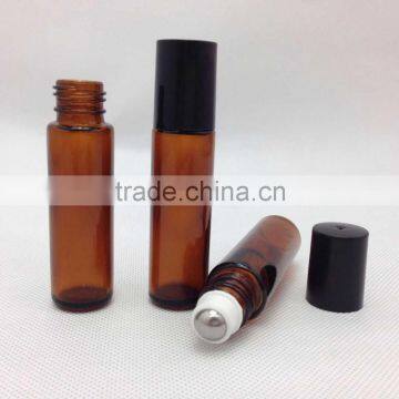 10ml amber glass roll on bottle with stainless steel roller and cap