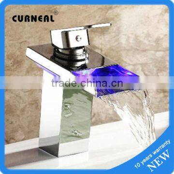 Contemporary Solid Brass Single Handle Led Widespread Waterfall Bathroom Sink Faucet Chrome Finish Single Hole One Handle Widesp