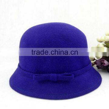 British Style Bowknot Ribbon Dome Wool Felt Elegant Charm Women Church Hat